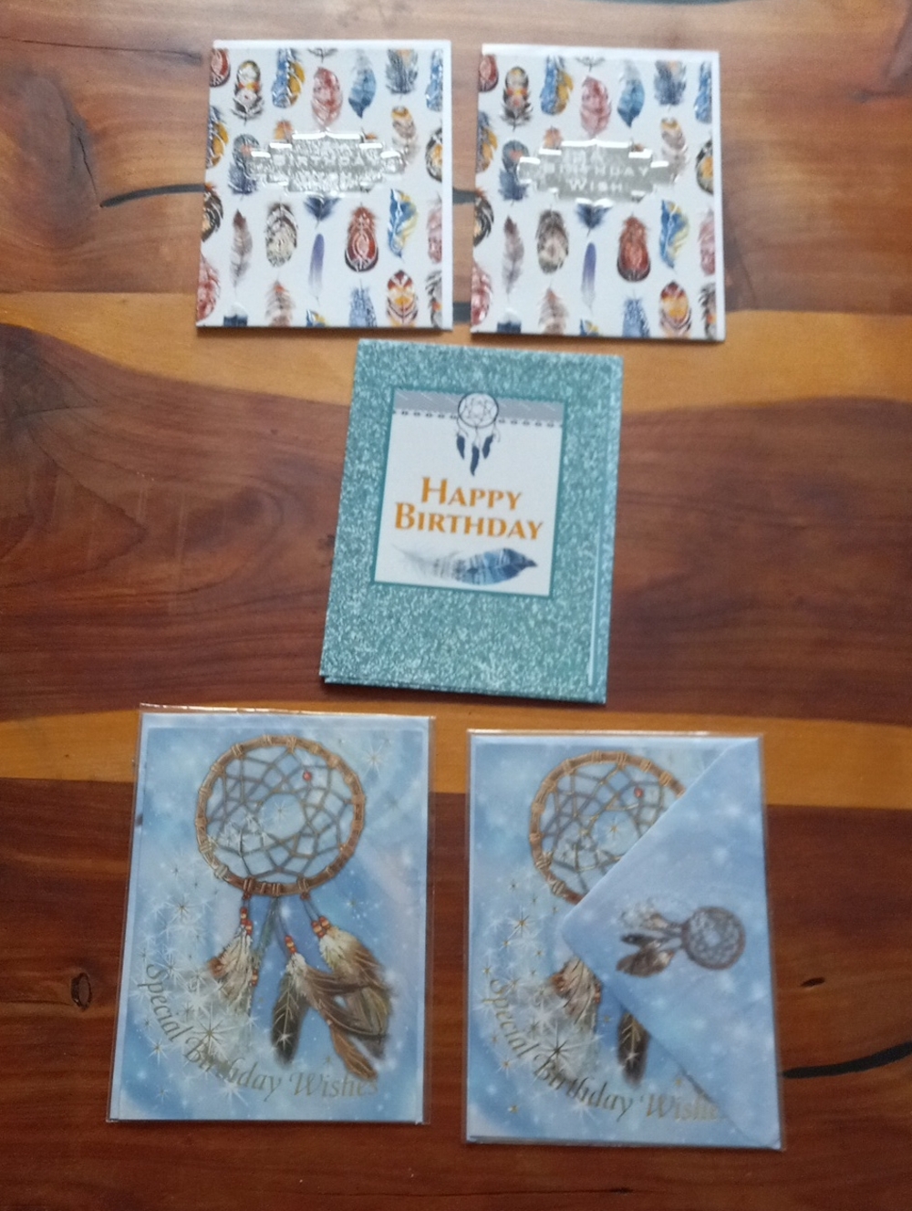 Lot of 5 Religious Feather & Dreamcatcher Birthday Cards with Envelopes
